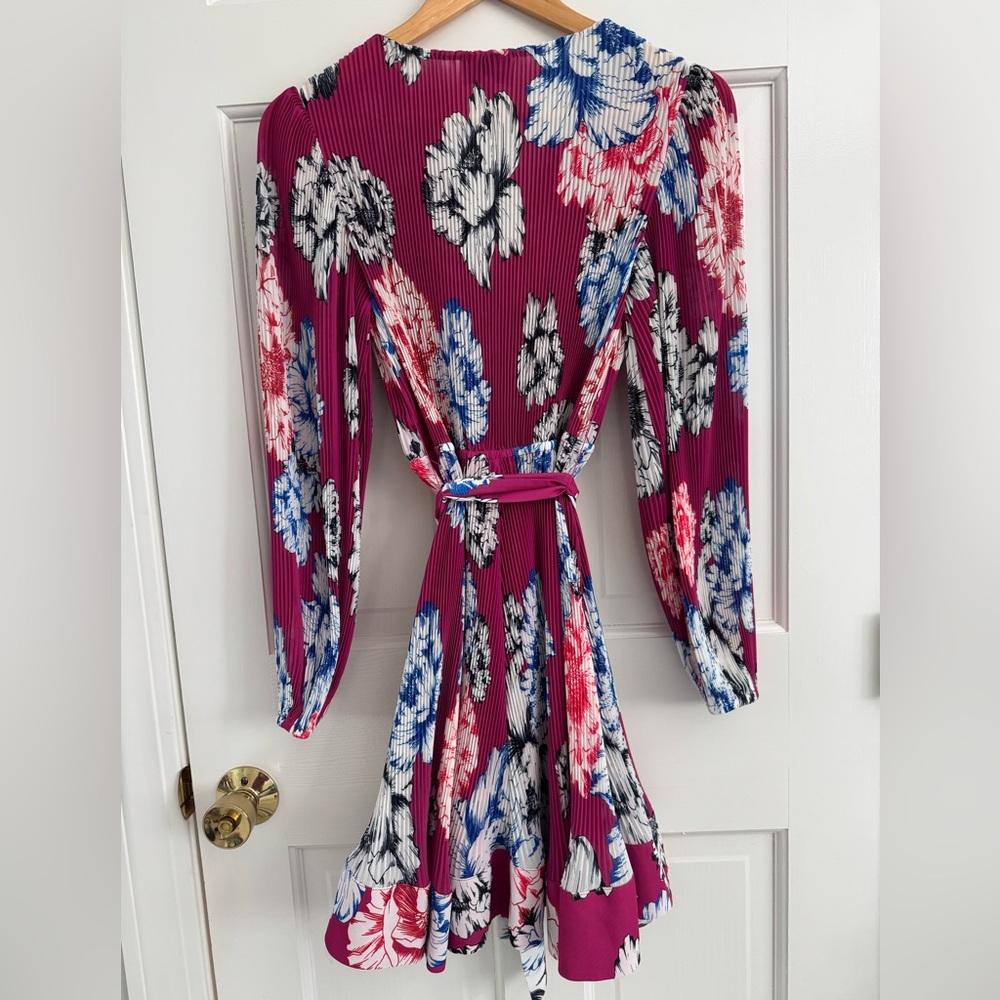 Milly Pink and Blue Floral Dress Liv Petals In Bloom Pleated Minidress - Picture 5 of 10